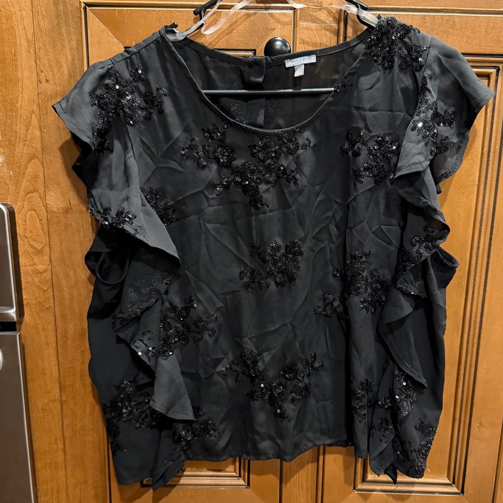Charlotte Russe Black Ruffled Blouse with Embellishments
